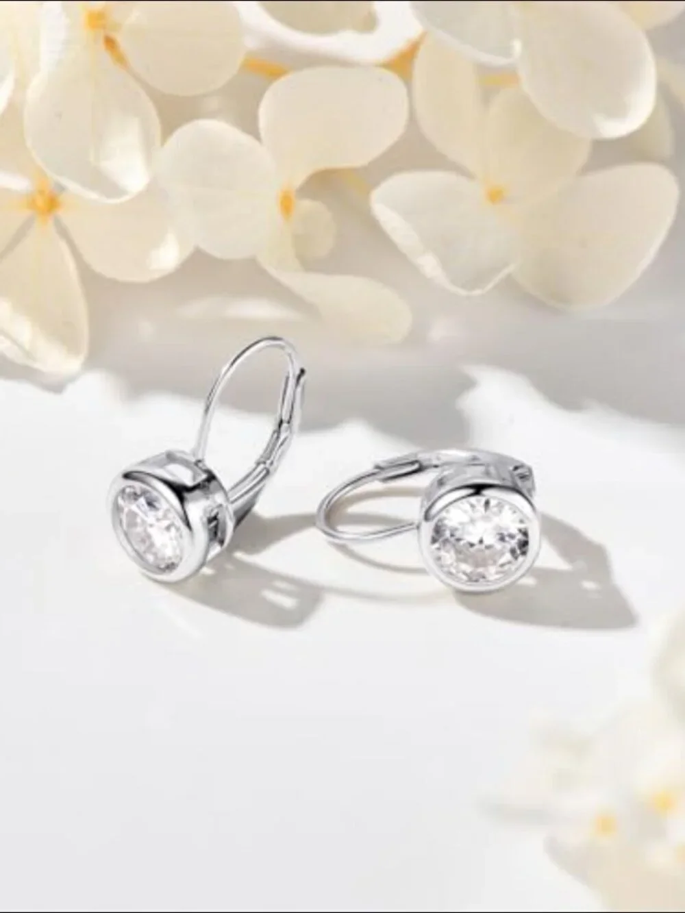 925 Sterling Silver 1 Carat Moissanite Bezel Set Drop Hoop Earrings